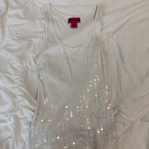 100% Cotton Large Sequin Scoop Neck Tank Top - White